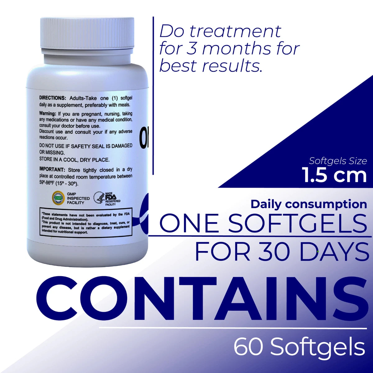 Omega 3 Fish Oil 1000 mg, EPA 180mg DHA 120mg, Heart & Joint Support 60 Softgels