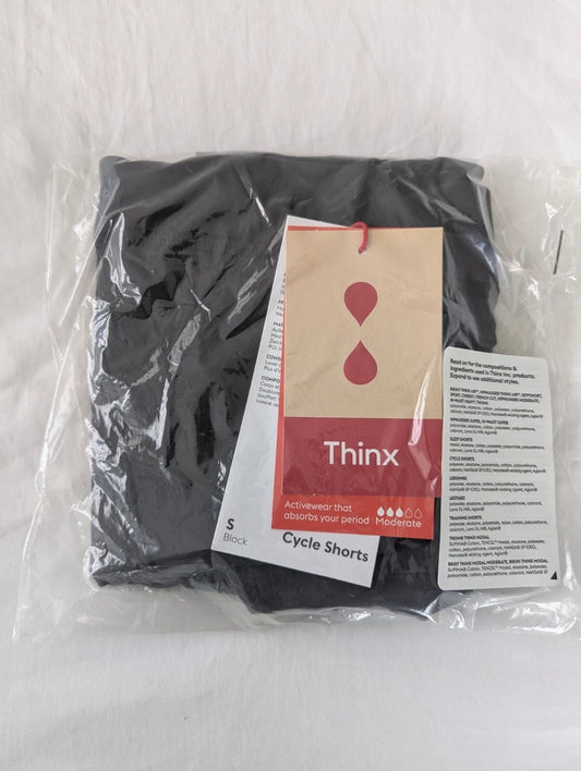 Thinx Period Activewear Black Cycle Shorts Moderate Absorbency Size Small